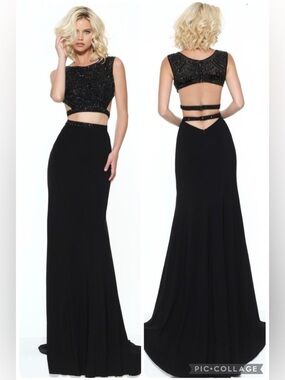 *Flaws Sherri Hill 50805 Two-Piece Gown Prom Formal Dress Size 0 Black Beaded